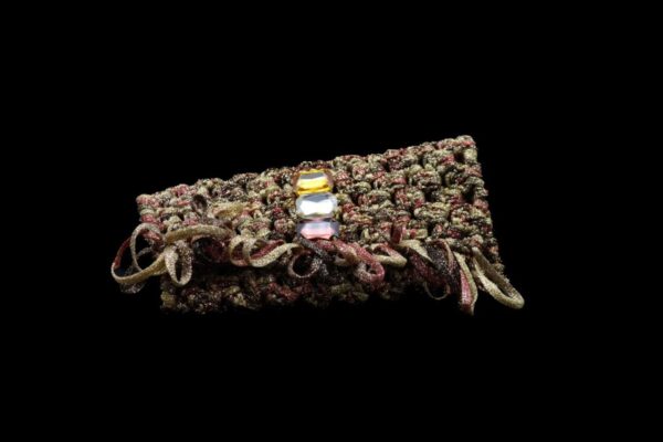 Porta Occhiali Pochette in Filo Lurex con Inserti in Cristalli Colorati